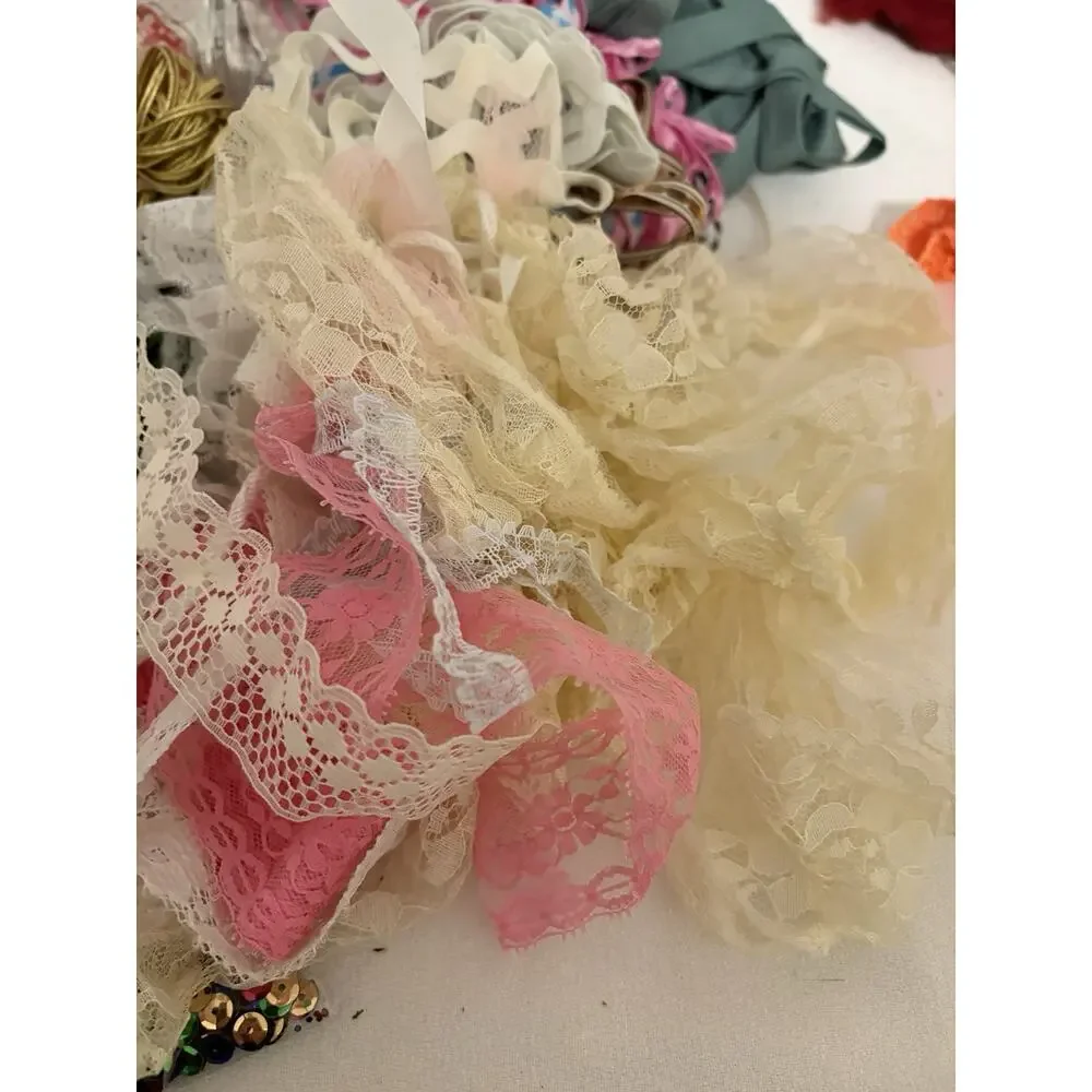 Vintage LOT Lace Trim Edging Dolls Crafts Sewing Cord Rick Rack Ribbon Assorted